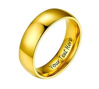 PROSTEEL Bague Homme Plaqué Or Personnalisée Taille 69/6mm de Large Anneau Simple Ring for Men Boys