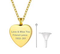 PROSTEEL Chaîne Pendentif Urne Cœur Collier Cendre de Crémation Personnalisable Bijoux en Acier INOX/Plaqué Or 18K Accessoire Parfait de Commémoration Souvenirs