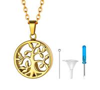 PROSTEEL Collier Cendre Homme Plaqué Or Pendentif Urne Arbre de Vie Chaîne Offerte Acier Doré Funéraire Cadeau Commémoratif Accessoire de Crémation