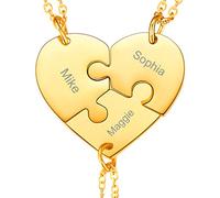 PROSTEEL Collier Coeur Séparable Personnalisé Plaqué Or pour Amitié Freinds Chaîne Pendentif 3 Morceaux Personnalisable Gravure Bijoux Doré Cadeau Fêtes Famille