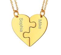 PROSTEEL Collier Coeur Séparable Personnalisé Plaqué Or pour Couple Amitié Chaîne Pendentif 2 Morceaux Personnalisable Dravure Bijoux Doré Cadeau Saint Valentin Fêtes