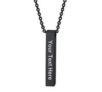 PROSTEEL Collier Femme Acier Noir Personnalisé Pendentif Barre Verticale avec Chaîne 55cm Réglable Bijoux Unisexe Cadeau Unique des Anniversaire Fêtes Spéciales
