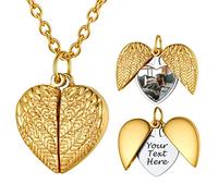 PROSTEEL Collier Femme Plaqué Or Photo Perosnnalisé, Pendentif Coeur Ailes Ouvrable avec Chaîne Acier Doré 50+5cm
