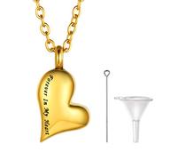 PROSTEEL Collier Funéraire Plaqué Or Pendentif Urne Cœur de Travers Gravé de Forever in My Heart Chaîne Doré 50cm Bijou Cinéraire Souvenir Accessoire Commémoratif