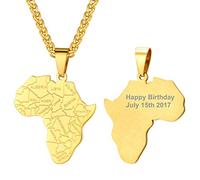 PROSTEEL Collier Homme Carte Afrique Plaqué Or Chaîne Pendentif Doré avec Noms des Pays Bijoux Moderne Personnalisé pour Garçon Cadeau des Fêtes Anniversaire