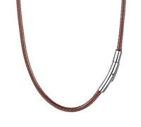 PROSTEEL Collier Homme Marron en Faux Cuir Tressé Chaîne Cordon de Cire 55cm/3mm avec Fermoir Métallique