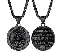 PROSTEEL Collier Homme Saint Michel Archange Pendentif Noir Médaillon Bijou Talisman