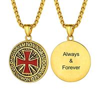 PROSTEEL Collier Homme Templier Plaqué Or Personnalisable Pendentif Médaillon Croix de l'Ordre Bijou Talisman