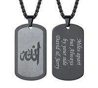 PROSTEEL Collier Islam Homme Noir Personnalisable Pendentif Plaque avec Motif Allah Chaîne 55cm/3mm Bijou Amulette Cadeau Parfait