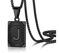 PROSTEEL Collier Lettre J Femme Acier Noir Pendentif Plaque avec Signe Initiale Chaîne 50cm/2mm Bijou Cadeau Parfait