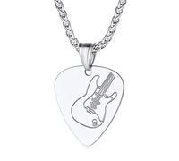 PROSTEEL Collier Médiator Acier pour Homme Garçon Pendentif Plectre Gravé de Motif Guitard Chaîne Ajustable 55cm/3mm Offerte Bijou Hip Hop Style