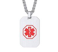 PROSTEEL Collier Médical Homme Femme Chaîne 60cm Pendentif Dog Tag Acier Personnalisé avec Signe Alerte EMS Aide Urgence Bijoux Accessoire Parfait pour Allergie Diabètes