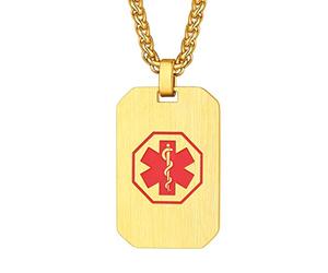 PROSTEEL Collier Médical Personnalisé pour Allergie Pendentif Plaque Militaire Plaqué Or avec Signe Étoile de Vie Alerte SOS Chaîne Réglable 55+5cm Bijoux Accessoire Doré Patients