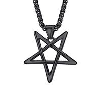 PROSTEEL Collier Pentacle Satanique Acier Noir Chaîne 55cm Pendentif Pentagramme Inversé Talisman Parfait