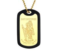 PROSTEEL Collier Protection Homme Plaqué Or Chaîne Boule 58cm Pendentif Dog Tag avec Motif Saint Christophe de Lycie Cadeau Parfait