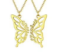 PROSTEEL Colliers pour 2 Soeurs Pendentif Papillon Femme avec Prénom Personnalisé Plaqué Or