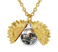 PROSTEEL Femme Collier Tournesol Personnalisé avec Photo, Chaîne Acier Doré Réglable avec Pendentif Personnalisable 50cm