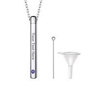 PROSTEEL Pendentif Cendre Funéraire Acier Collier Urne Tube Personnalisé avec Pierre de Naissance Chaîne 50cm Offerte Bijoux Cinéraire Accessoire Commémoratif Mémorial