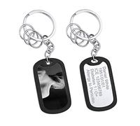 PROSTEEL Porte Clef Personnalisable Photo Homme Femme Anneaux Pendentif Plaque Militaire en Acier INOX Entouré de Silicone Noir Bijoux Cadeau Unique Accessoire du Sac Bagage Jour Commémoratif
