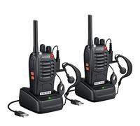 Proster 1 Paire Walkie Talkies Rechargeable 16 Canaux Talkie Walky Lampe de Poche à LED Intégrée avec Chargeur USB Ecouteurs avec Invite Vocale pour Gardien Sécurité Connexion au Supermarché Vélo etc