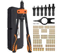 Proster 14" Ensemble de Serre-Écrous à Rivet Jeu de Pinces à Riveter Professionnelles avec Mandrin Interchangeable 6 Pcs Métrique M3 M4 M5 M6 M8 M10 et Écrou à Rivet 150 Pcs-Orange