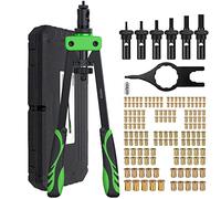 Proster 14" Riveteuse Pince à Rivets Professionnelle Pistolet à Écrous Robuste Sertir Kit Rivets avec 6 Mandrins Interchangeables 150 Écrous à Rivets M3 M4 M5 M6 M8 M10 - Verte