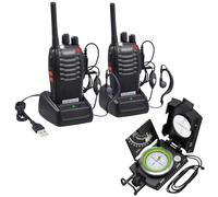 Proster Boussole Militaire + 1 Paire Talkie Walkie PMR446 Kit Outdoor Communication - 16 Canaux, Rechargeable USB, VOX Mains Libres, Lampe LED, Navigation et Communication pour Randonnée, Camping