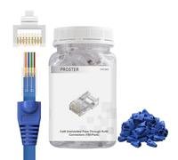 Proster Connecteur RJ45 Cat6 à Passage Direct 100 Pièces - Kit Ethernet 8P8C Avec Embouts Bleus, Boîtier de Rangement - Connecteurs Réseau Bricolage T568A/B 23/24AWG UTP pour Maison, Bureau