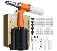 Proster Riveteuse Pneumatique Hydraulique 1780KGF Professionnelle avec 5 Embouts (2.4/3.2/4.0/4.8/6.4mm) - Pistolet à Riveter à Air avec 500 Rivets Inclus pour Carrosserie/Atelier/Construction