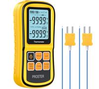 Proster Thermomètre Numérique à Double Canal avec Deux Thermocouples de Type K Thermomètre Industriel avec Rétroéclairage LCD pour Thermocouple K/J/T/E/R/S/N (Jaune)
