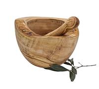 Prosudweb Mortier 20 cm Naturel Rond Rustique et Pilon en Bois d'olivier