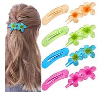 ProSuites Lot de 8 pinces à cheveux plates, 2 styles de fleurs françaises et hawaïennes pour femmes et filles