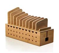 Prosumer's Choice Support de Station de Charge en Bambou pour 10 appareils avec Cordon de Rangement pour Smartphones et tablettes