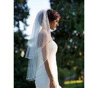 Prosy 2 niveaux voiles de mariée église mariage Tulle coude longueur du bout des doigts voile mariée accessoires de cheveux avec peigne pour femmes et filles(blanc)