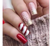 Prosy 24pcs Noël clous court carré faux clous Red Elk forêt flocon de neige faux clous bonhomme de neige feuille d'or paillettes pression clous dame et fille (H)