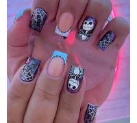 Prosy Lot de 24 faux ongles carrés à presser pour Halloween - Rose - Motifs fantômes mignons - Couverture complète - Faux ongles à coller sur les ongles pour femmes et filles (D)