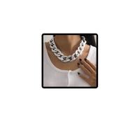 Prosy Punk Collier Ras de Cou Cuban Link Léger Chunky Oval Déclaration Hip-Hop Bijoux Pour Femmes et Filles (Argent)