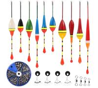 prota 10 Pièces Flotteur Peche, Bouchon Peche Truite Flotteur Truite, 205 Plomb Peche 4 Stop Float Peche et 4 Emerillon Peche pour Poissons Communs Anguilles Truites