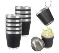 prota Lot de 12 verres à liqueur de 30 ml - En acier inoxydable - En métal - À porter autour du cou - Avec chaîne - Réutilisables - Pour mariage, carnaval, enterrement de vie de jeune fille