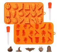 prota Lot de 2 moules à chocolat en silicone en forme de tête de mort Halloween avec 2 compte-gouttes pour chocolat bonbons pâtisserie