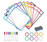 prota Lot de 27 pochettes effaçables à sec, réutilisables et effaçables à sec, feuilles transparentes effaçables à sec avec stylos effaçables en forme d'os pour l'école, la maison, le bureau