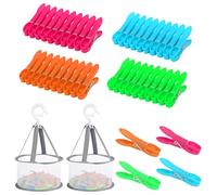prota Lot de 48 pinces à linge avec panier, pinces à linge en plastique, sans empreintes, résistantes au vent, multicolores, pour pinces à linge, cordes à linge, vêtements, chaussettes