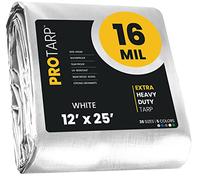 PROTARP Extra Heavy Duty 16 Mil Tarp Cover, Waterproof, UV Resistant, Rip and Tear Proof, Poly Tarpaulin with Reinforced Edges for Roof, Camping, Patio, Pool, Boat. (White 12′ X 25′)