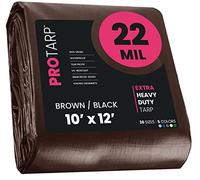 PROTARP Extreme Heavy Duty 22 Mil Tarp Cover, Waterproof, UV Resistant, Rip and Tear Proof, Poly Tarpaulin with Reinforced Edges for Roof, Camping, Patio, Pool, Boat. (Brown/Black 10′ X 12′)