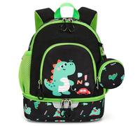 PROTAURI Sac à Dos Enfant Maternelle Garçons, Cartable Ecole Avec Porte-Monnaie, Sangle de Poitrine, Compartiment Isotherme pour Boîte à Déjeuner, 2-6 Ans(Dinosaure)