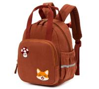PROTAURI Sac à Dos Maternelle Fille Garçon 2-5 Ans 8.9L, Marron Renard | sangle poitrine réfléchissant imperméable léger respirant ergonomique sifflet Velours Vintage Design Animal Sifflet