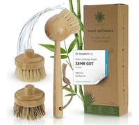 Protea Brosse à vaisselle avec têtes de rechange (lot de 3) - Brosse de nettoyage durable - Réutilisable - En fibre naturelle - Brosses interchangeables - Végétalien - Brosse à récurer - Set de