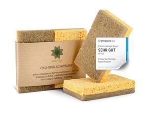PROTEA Lot de 2 éponges à vaisselle durables en coco - Éponge naturelle réutilisable, éponge de cuisine, éponge de nettoyage - biodégradable et réutilisable