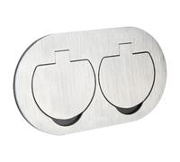 Protec, Prise de Sol Double Étanche IP55 16A 2P+T Ronde Métal Brossé Gris avec Couvercle à Charnière Renforcée et Clapet de Protection, Connexion Bornes Automatiques, Dimensions Compactes