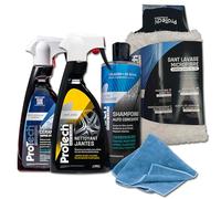 Protech MC - Kit Nettoyage Voiture Extérieur - Produit Nettoyage Nettoyant, Lustrant, Protecteur - Shampoing Auto Concentré avec Microfibre - Nettoyage Complet 5 Pièces